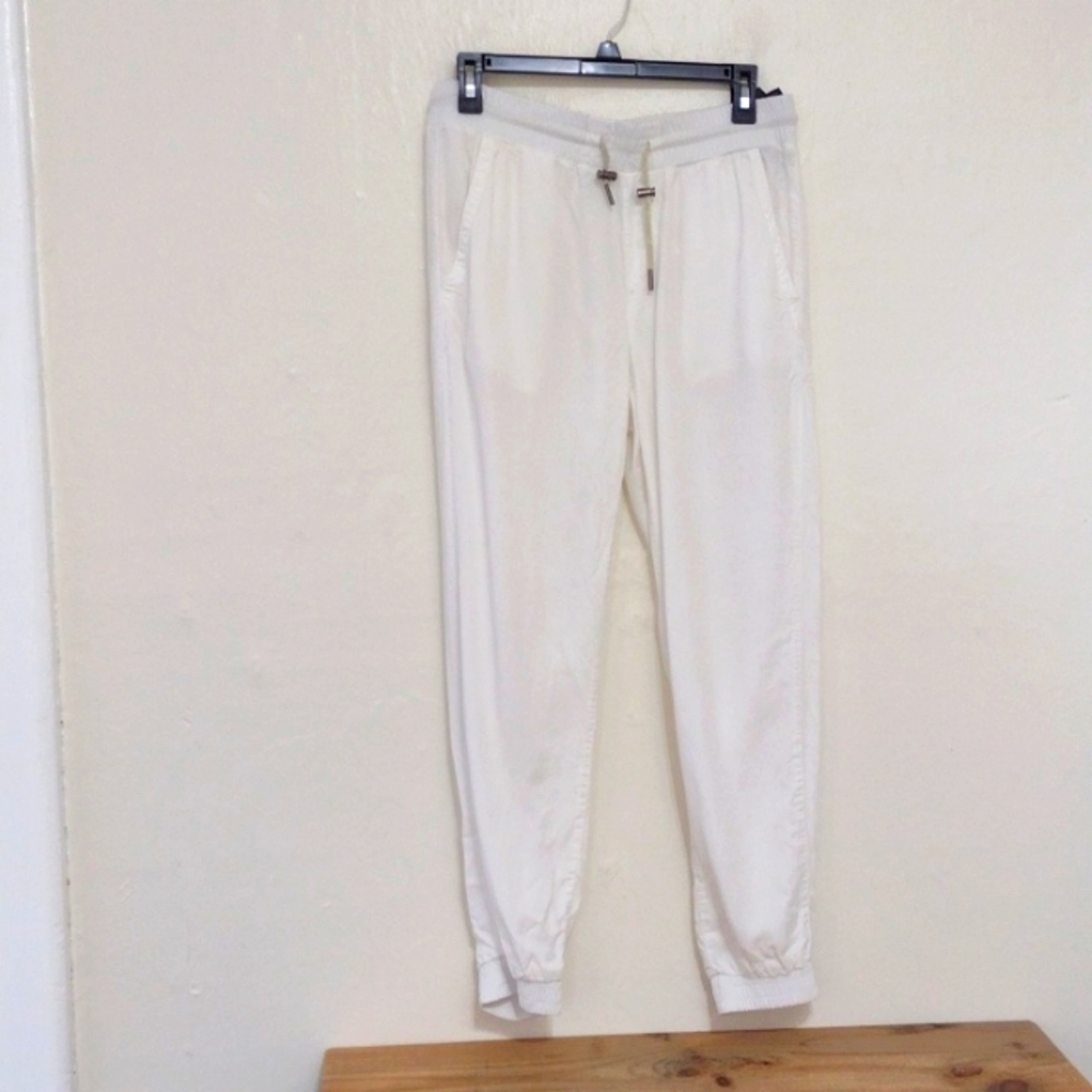 Zara White Elastic Drawstring Waist High Rise Joggers Size M
